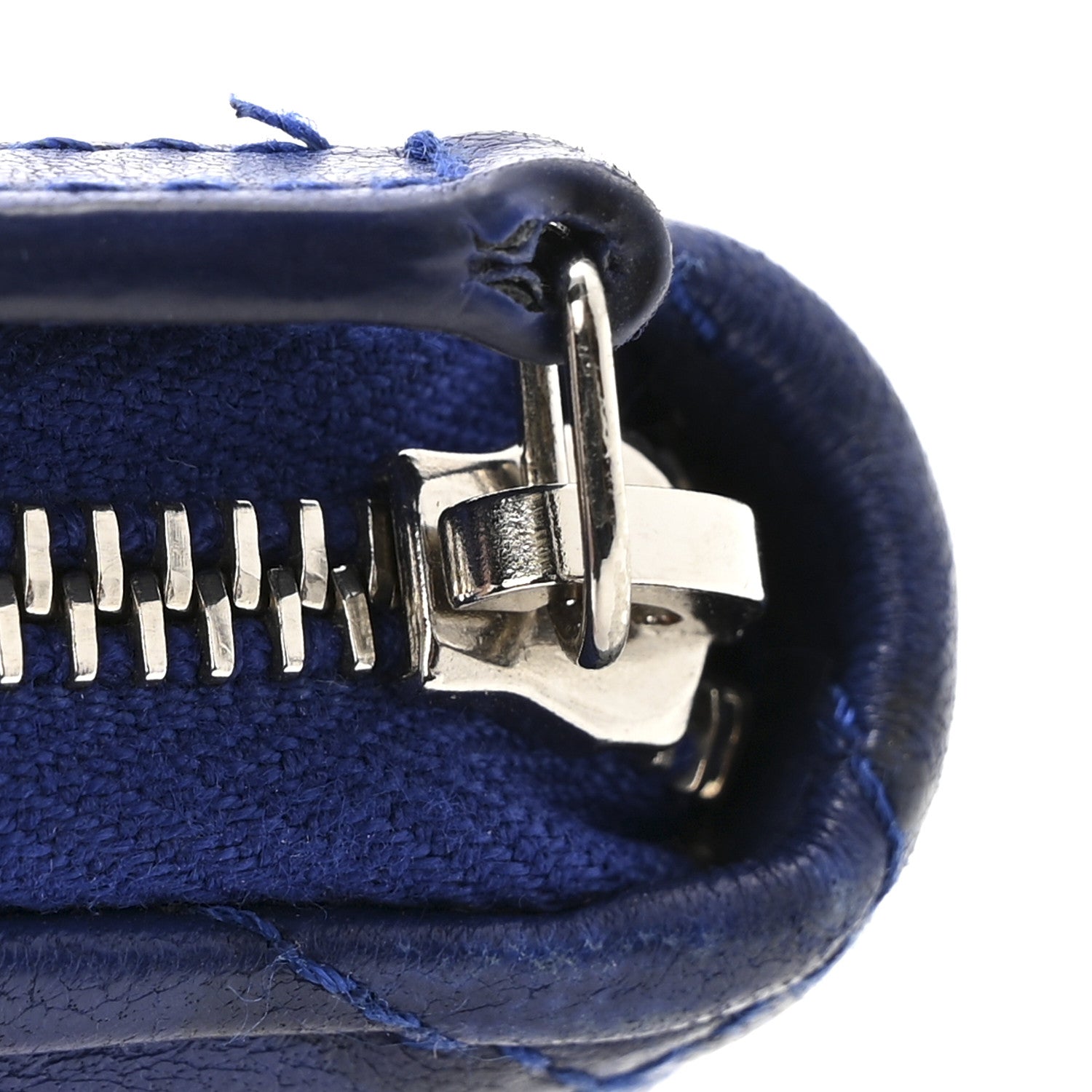 Lambskin Quilted Zip Around Coin Purse Wallet Blue