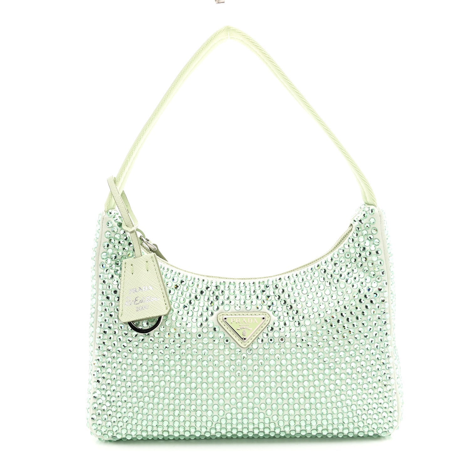 Satin Crystal Mini Re-Edition 2000 Bag Acqua