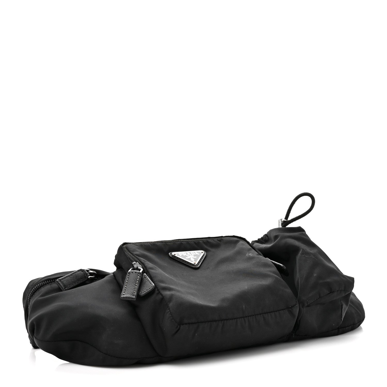 Re-Nylon Saffiano Metal Triple Pocket Belt Bag Black