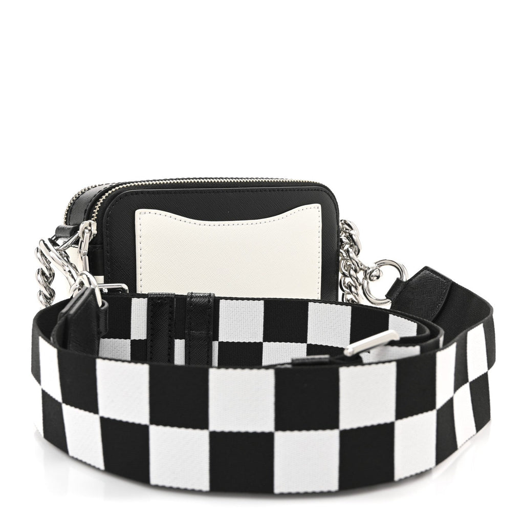 X Bloomingdales 150th Anniversary Saffiano Small Snapshot Camera Bag Black White