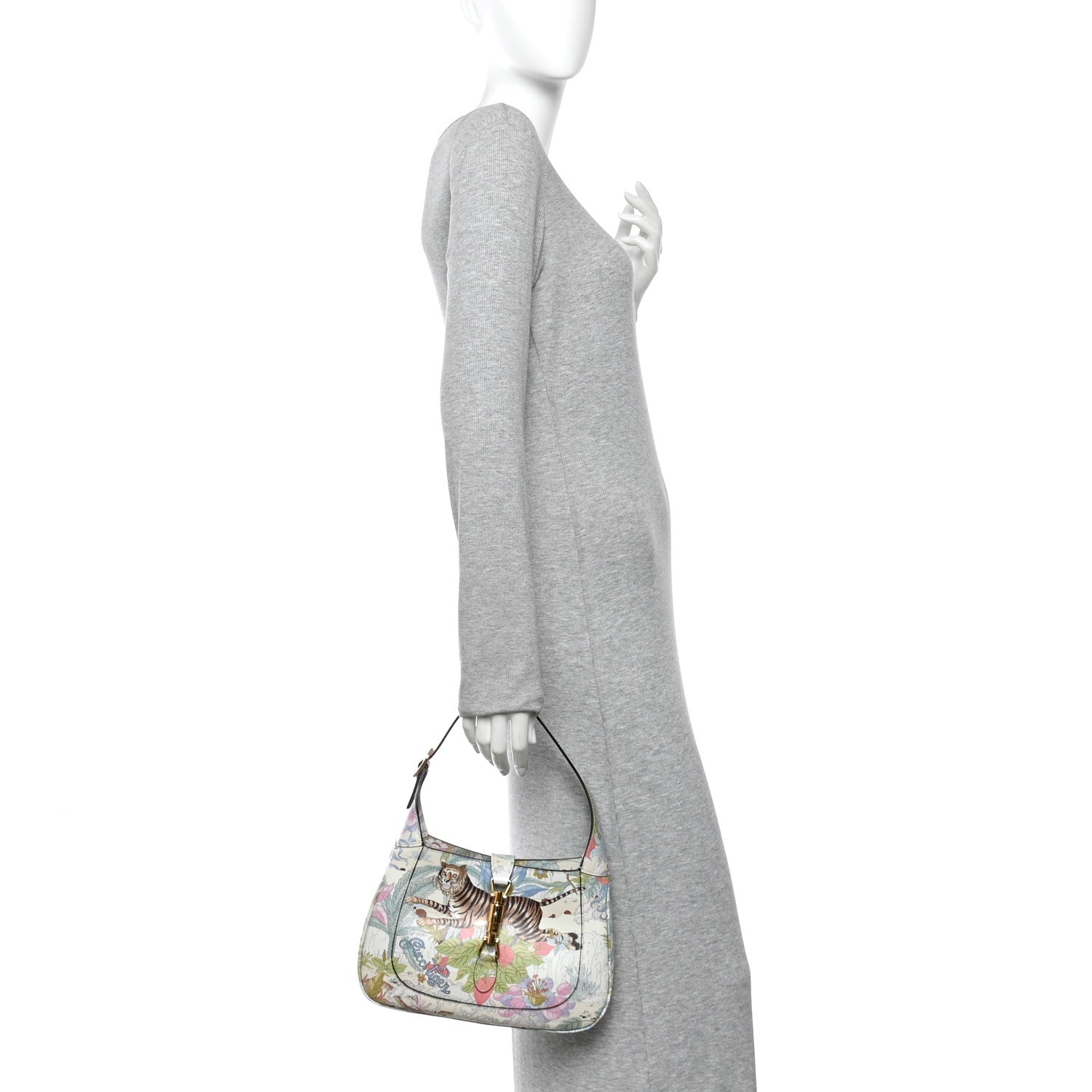 New Shangai Calfskin Tiger Savanah Small Jackie 1961 Hobo Chalky White Multicolor