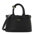 Soft Grain Calfskin Small Double Belt Tote Black