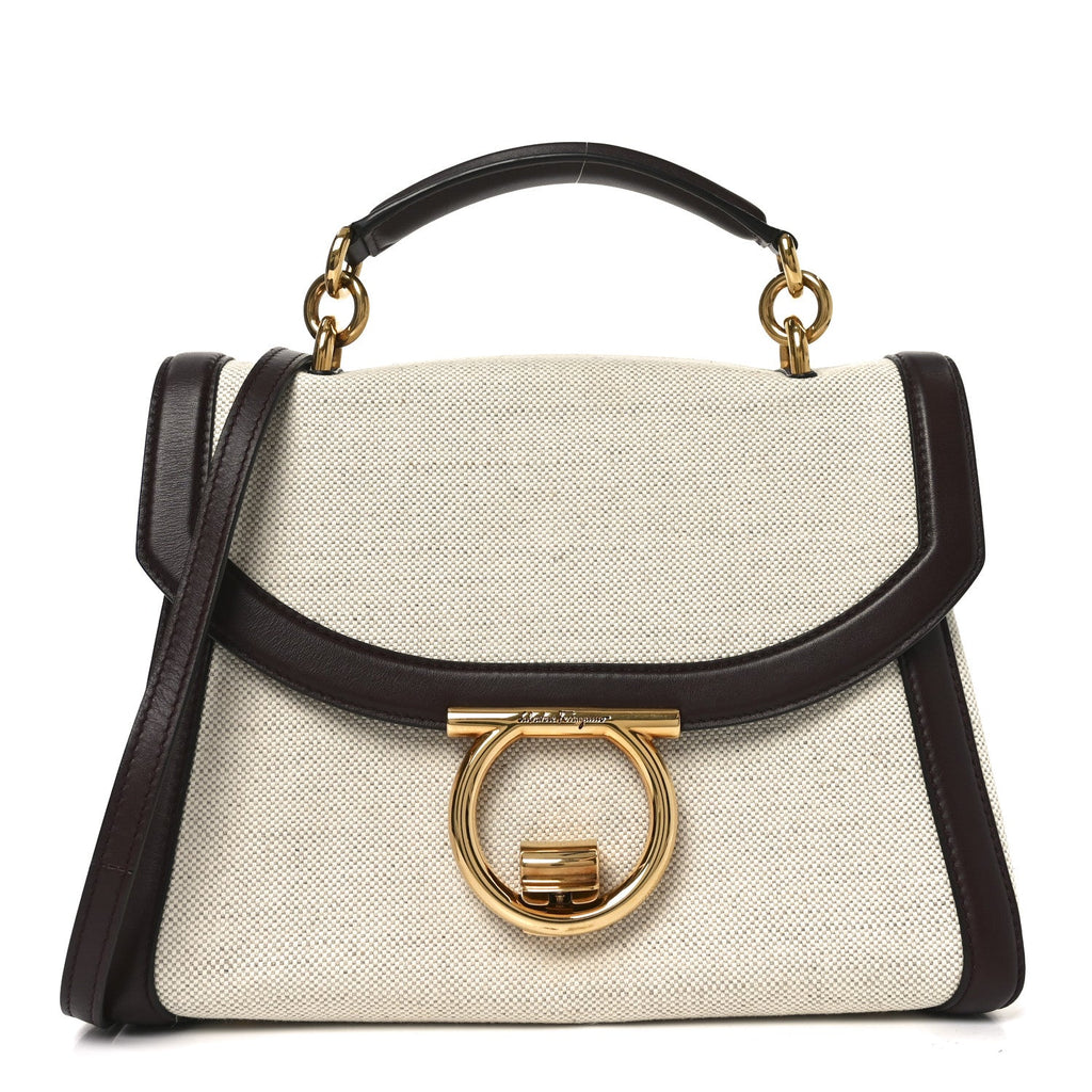Calfskin Canvas Margot Top Handle Satchel Burgundy