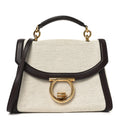 Calfskin Canvas Margot Top Handle Satchel Burgundy