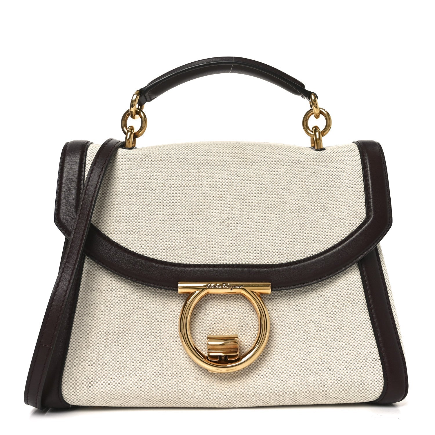 Calfskin Canvas Margot Top Handle Satchel Burgundy