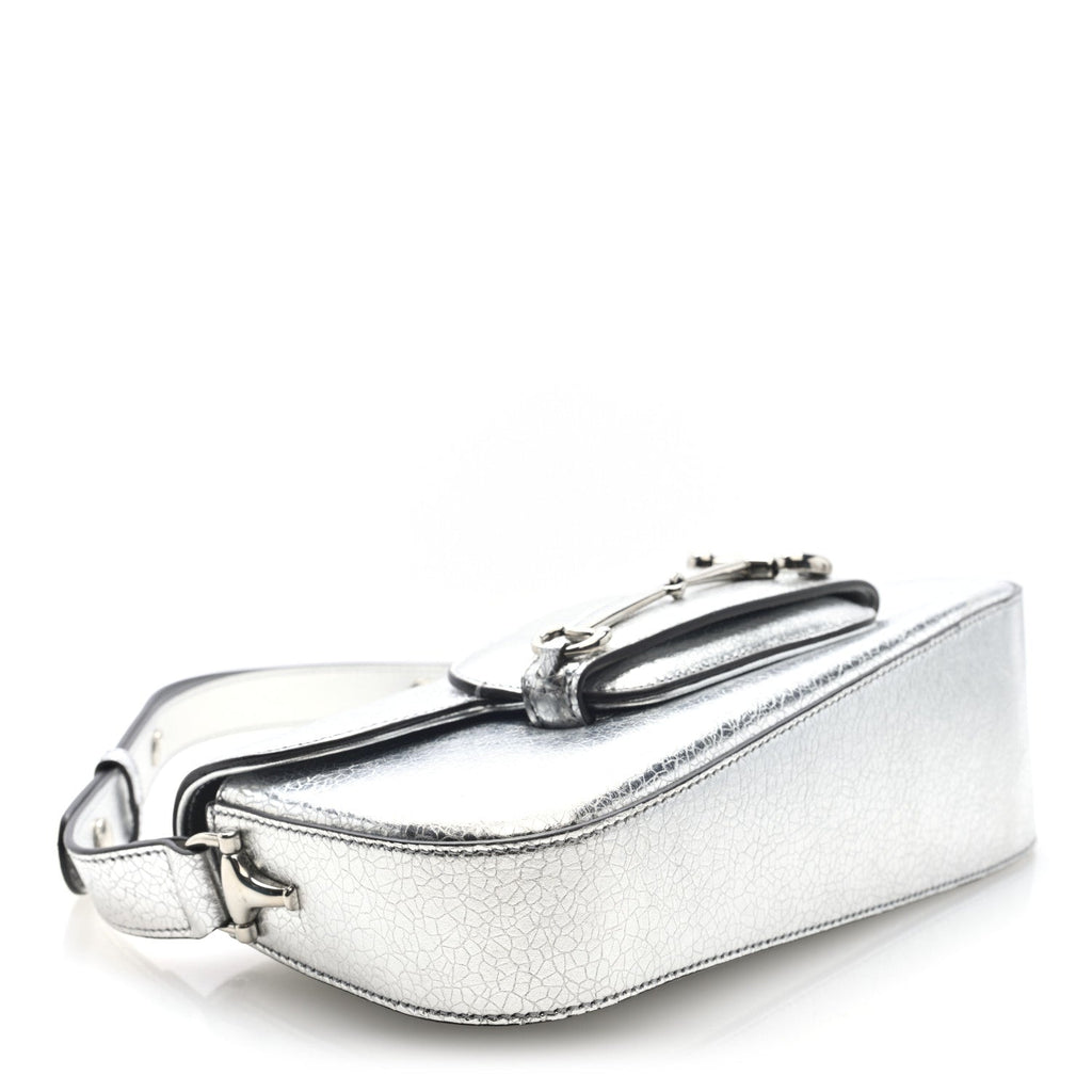 Metallic Demetra Small Horsebit 1955 Asymmetric Shoulder Bag Silver