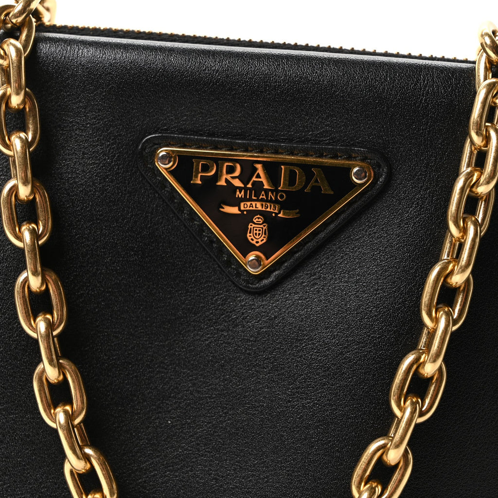 Jacquard Calfskin Triangolo Symbole Embroidered Mini Triangle Double Bag Black Edera