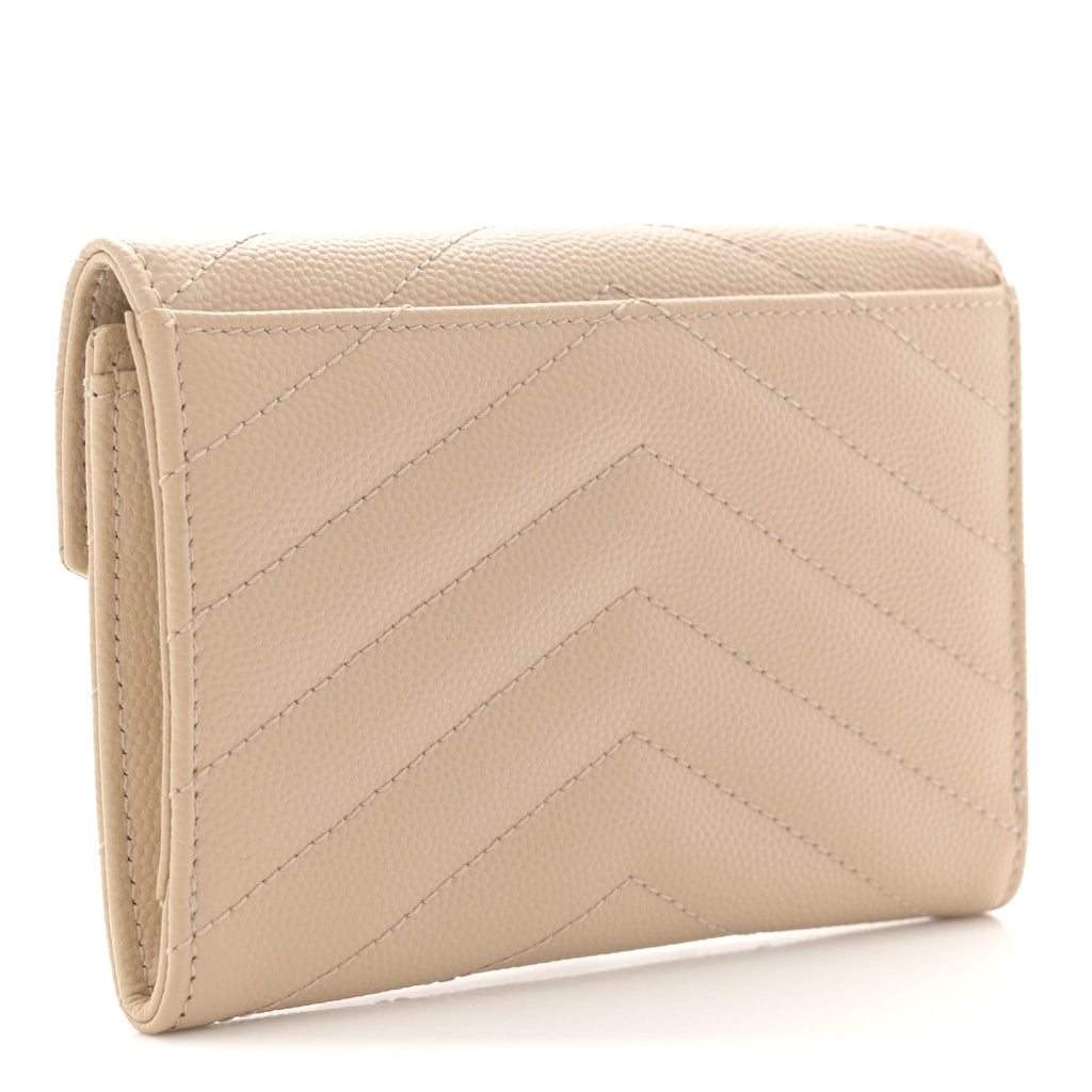 Grain De Poudre Matelasse Chevron Small Monogram Envelope Wallet Dark Beige