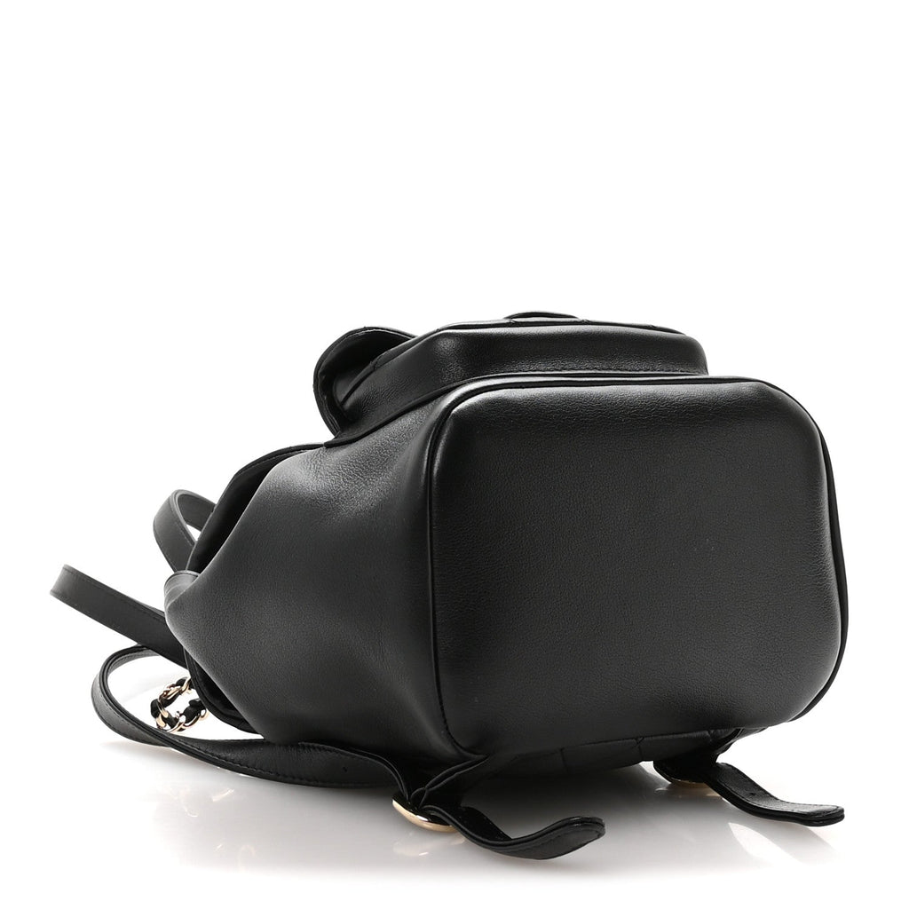 Glazed Aged Calfskin Quilted Small Duma Drawstring Backpack Black