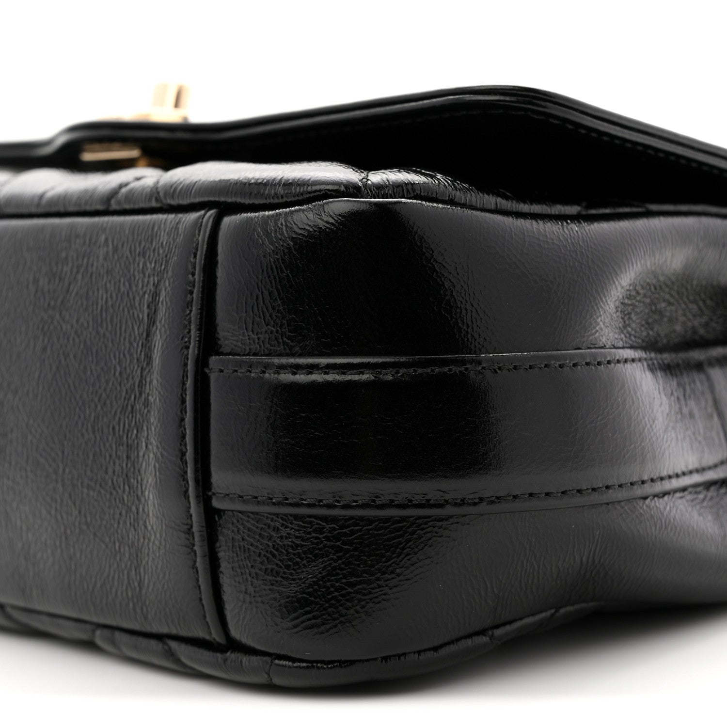Crumpled Glazed Lambskin Quilted Mini Flap Black