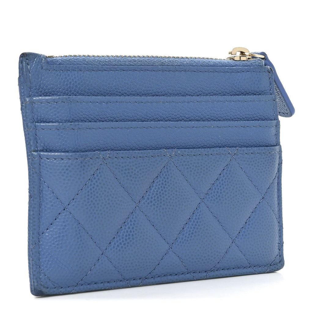 Caviar Quilted CC Zip  Holder Blue