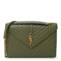 Grain De Poudre Textured Mixed Matelasse Large Triquilt Monogram Satchel Light Sage