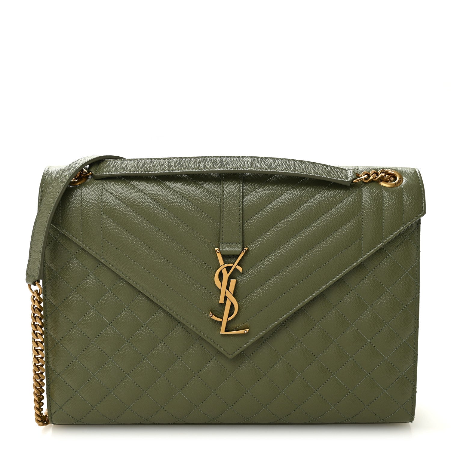 Grain De Poudre Textured Mixed Matelasse Large Triquilt Monogram Satchel Light Sage