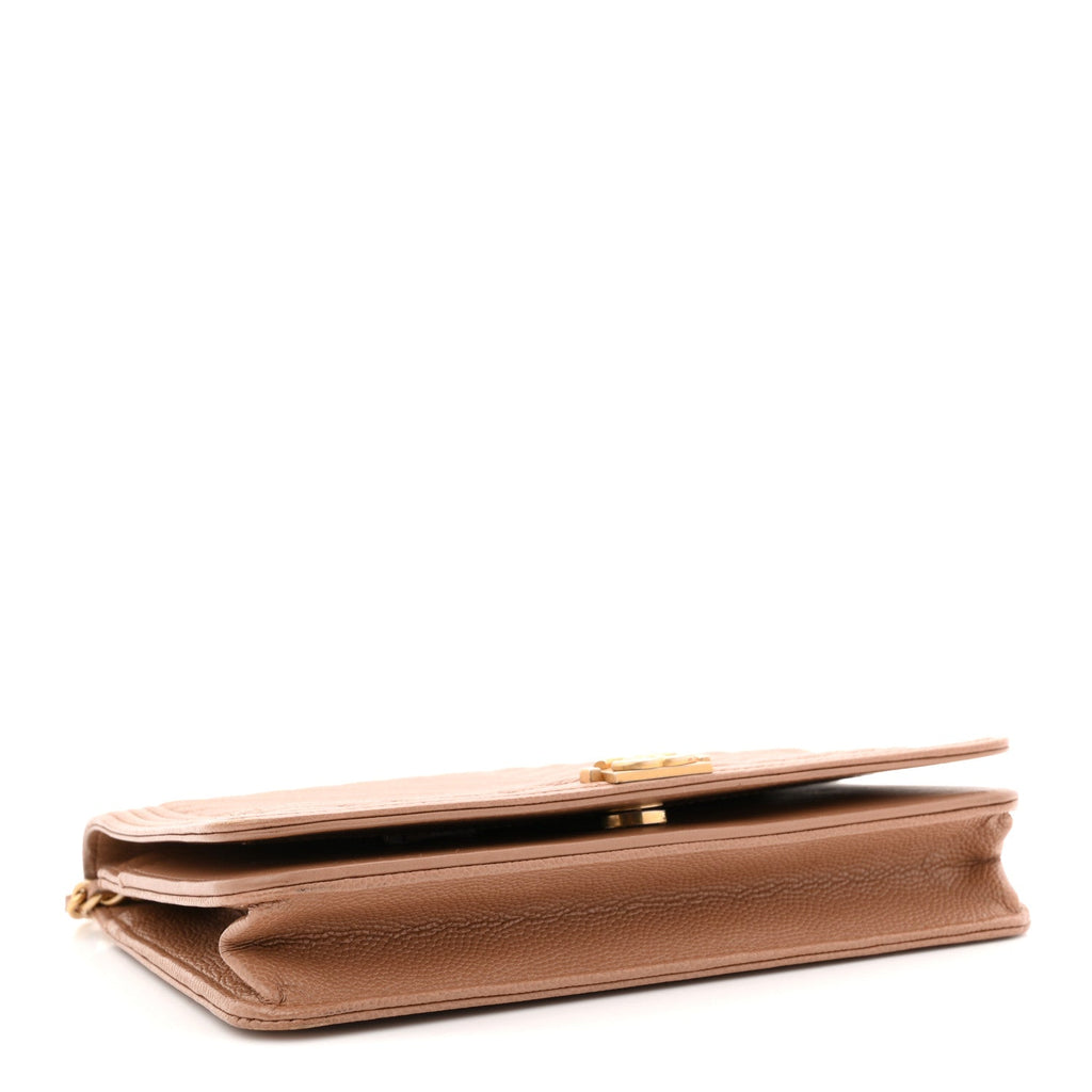 Caviar Chevron Quilted Boy Wallet On Chain WOC Dark Beige