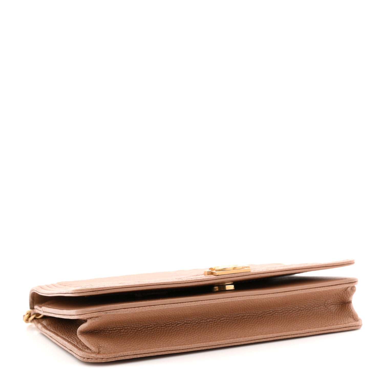 Caviar Chevron Quilted Boy Wallet On Chain WOC Dark Beige