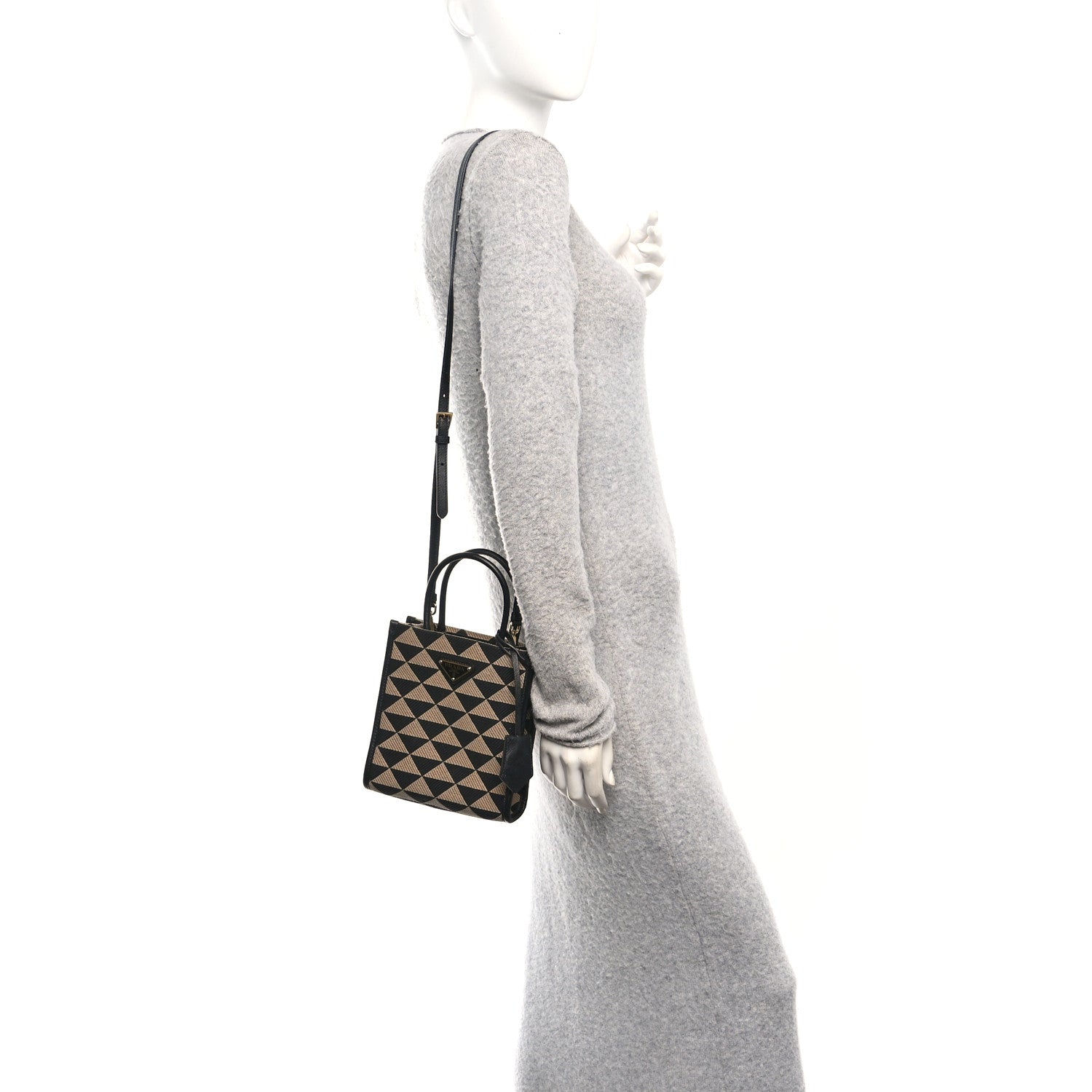 Jacquard Saffiano Triangolo Symbole Embroidered Mini Tote Black Corda