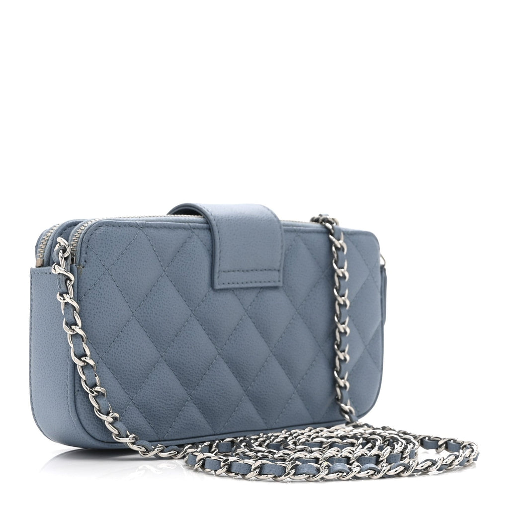 Caviar Quilted CC Box Clutch With Chain Blue