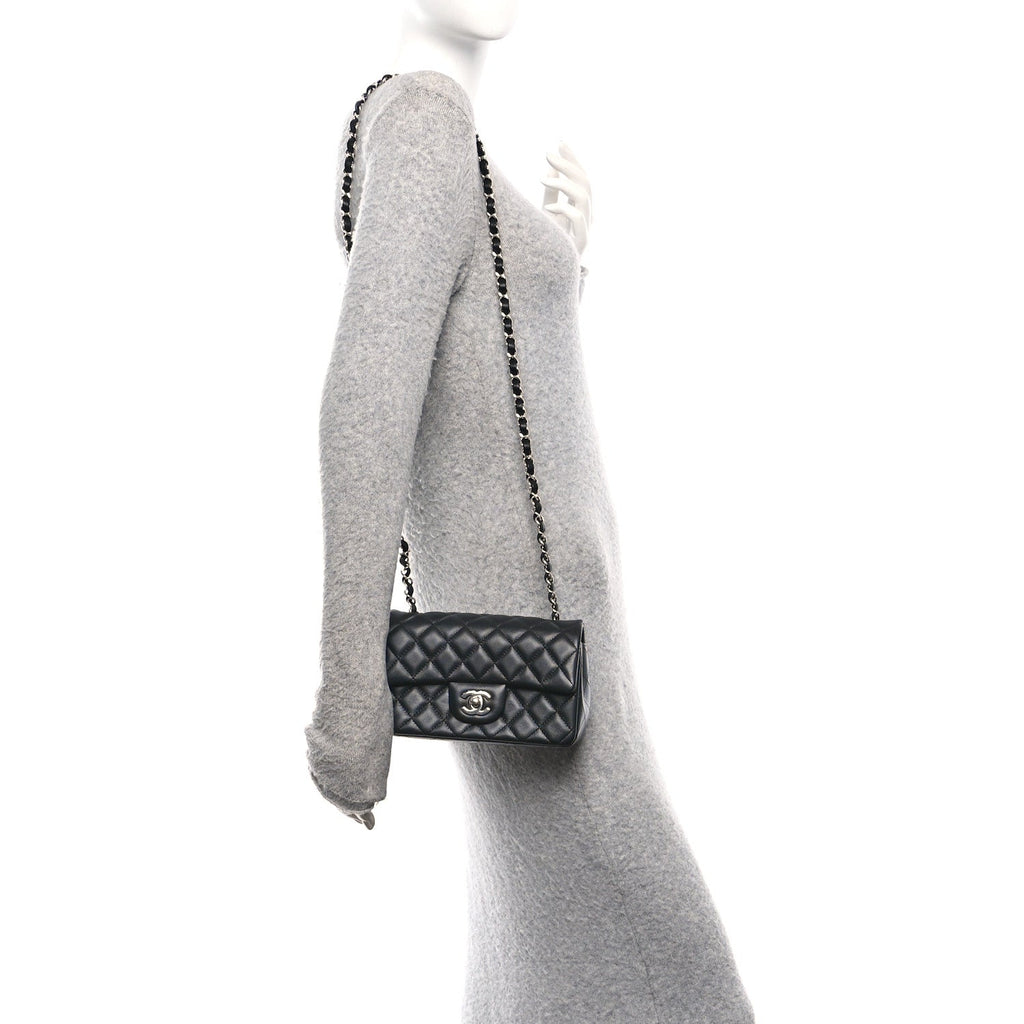Lambskin Quilted Mini Rectangular Flap Black