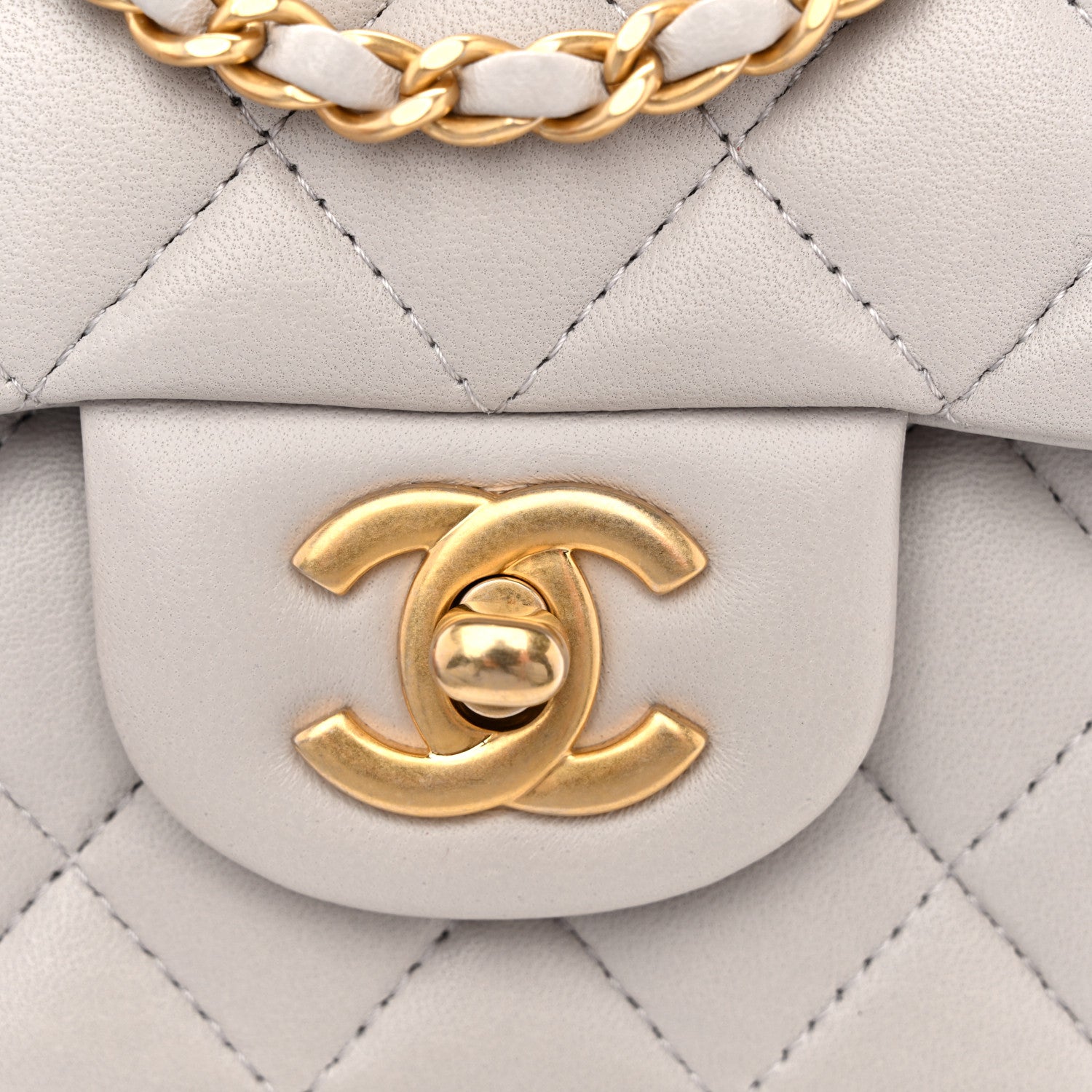 Lambskin Quilted Mini Top Handle Rectangular Flap Grey