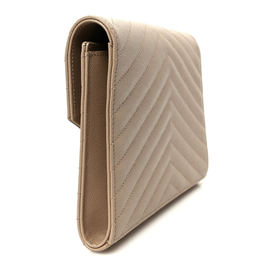 Grain De Poudre Matelasse Chevron Monogram Cassandre Flap Pouch Dark Beige