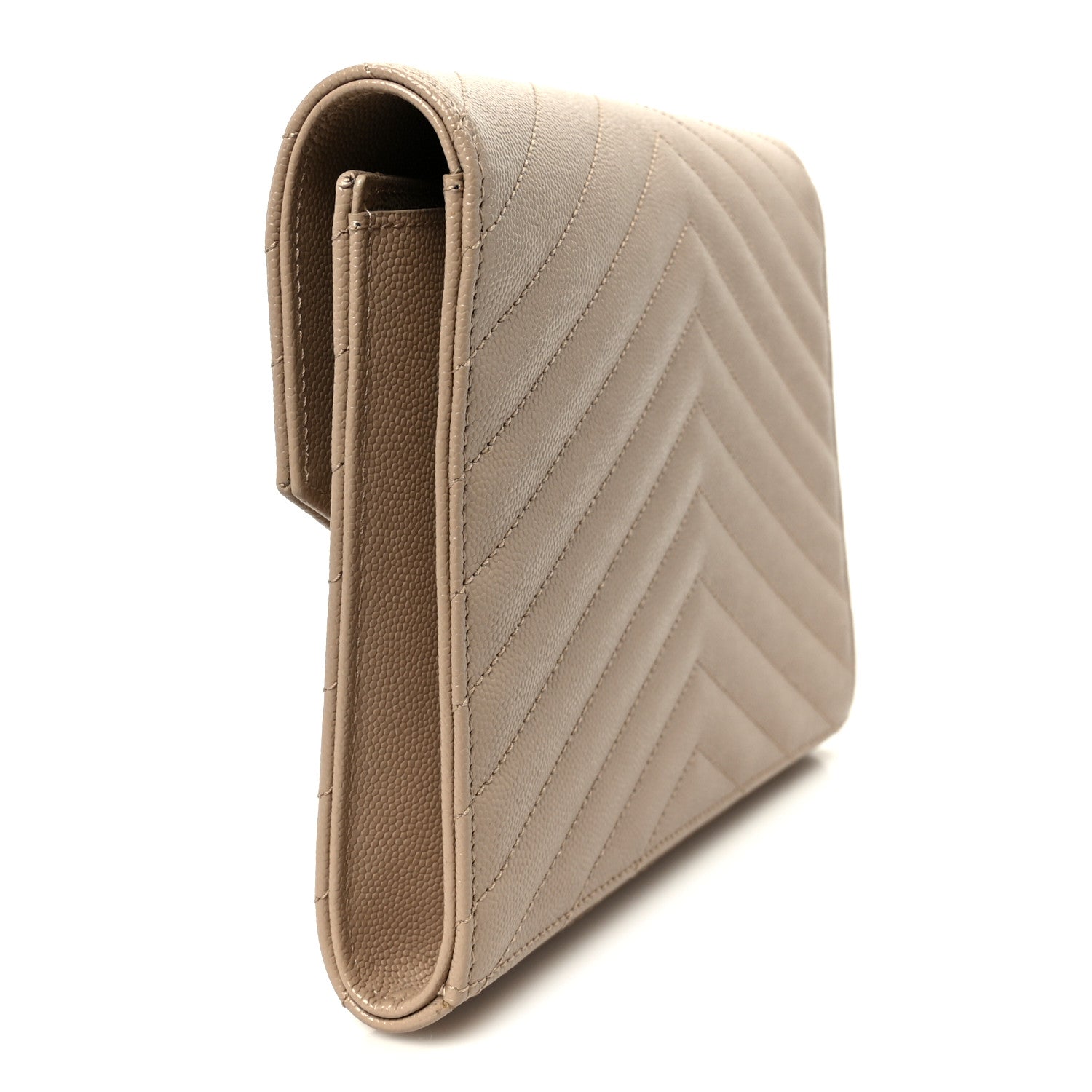 Grain De Poudre Matelasse Chevron Monogram Cassandre Flap Pouch Dark Beige