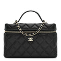 Caviar Quilted Top Handle Slim Vanity With Chain Black