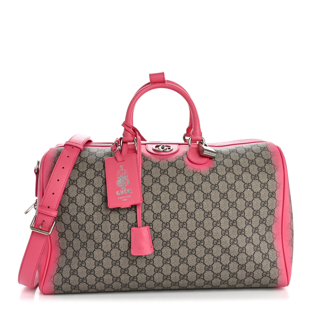 GG Supreme Monogram Textured Dollar Calfskin Airbrushed Medium Savoy Duffle Bag Pink Beige