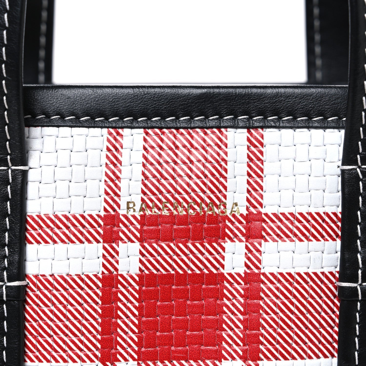 Calfskin Embossed Plaid North-South Small Barbes Shopper Tote Red