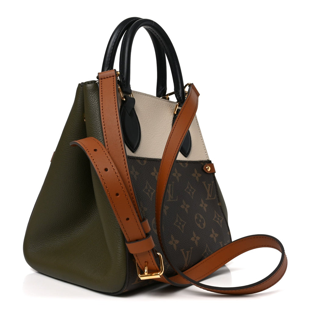 Calfskin Monogram Fold Tote PM Cream Khaki Black