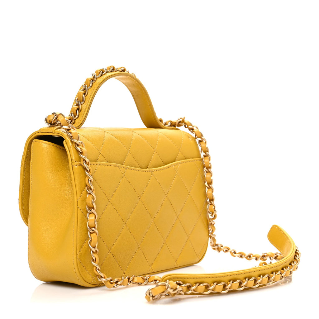 Lambskin Quilted Small Chain Infinity Top Handle Flap Yellow