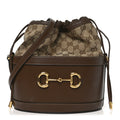 Monogram Textured Calfskin Horsebit 1955 Drawstring Bucket Bag Beige Brown Sugar