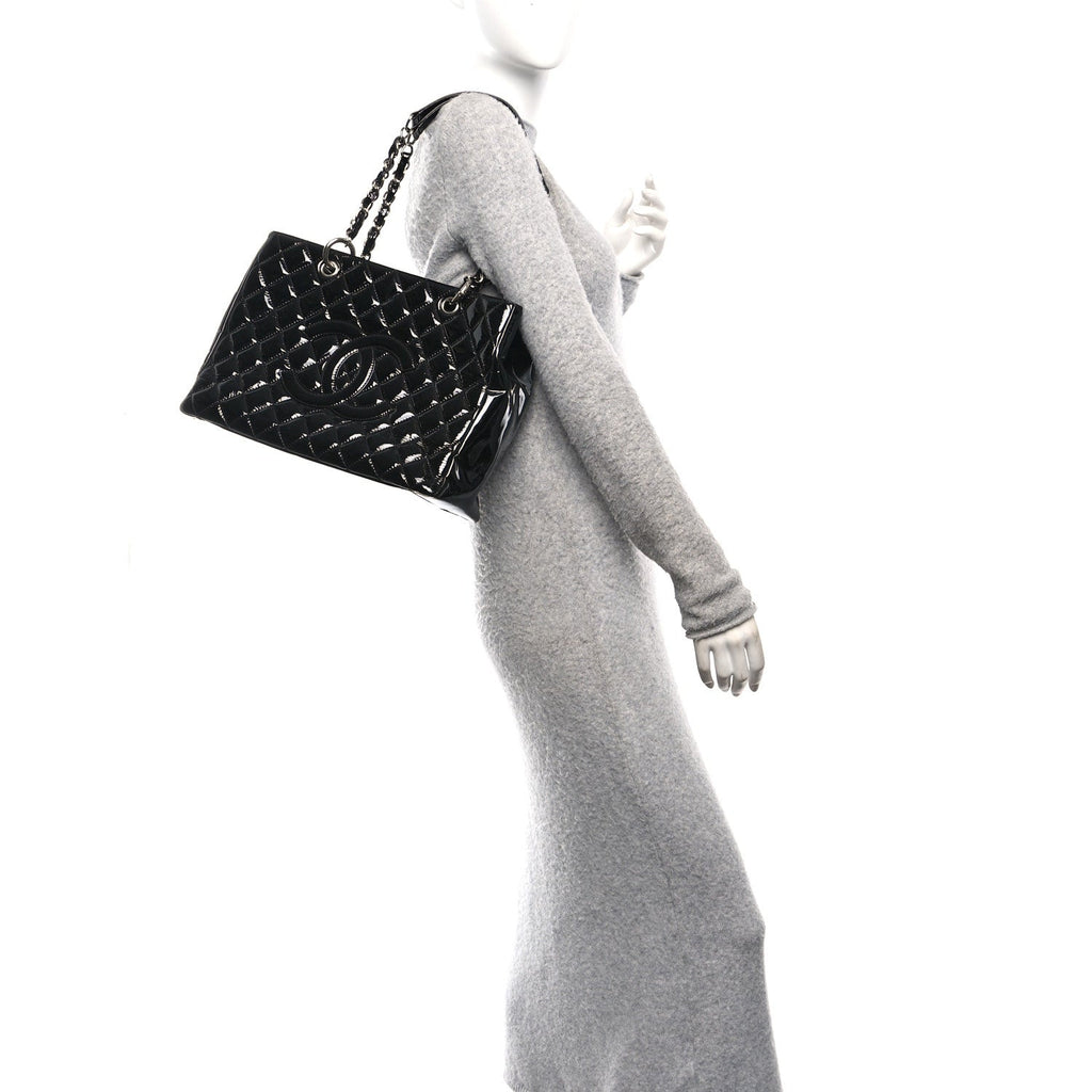 Patent Quilted Grand Shopping Tote GST Black