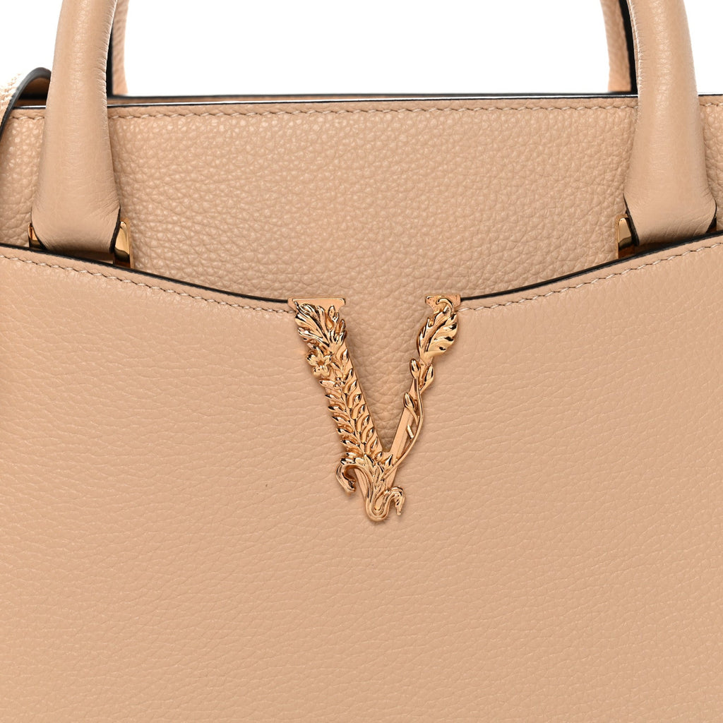 Grainy Calfskin Virtus Top Handle Tote Beige