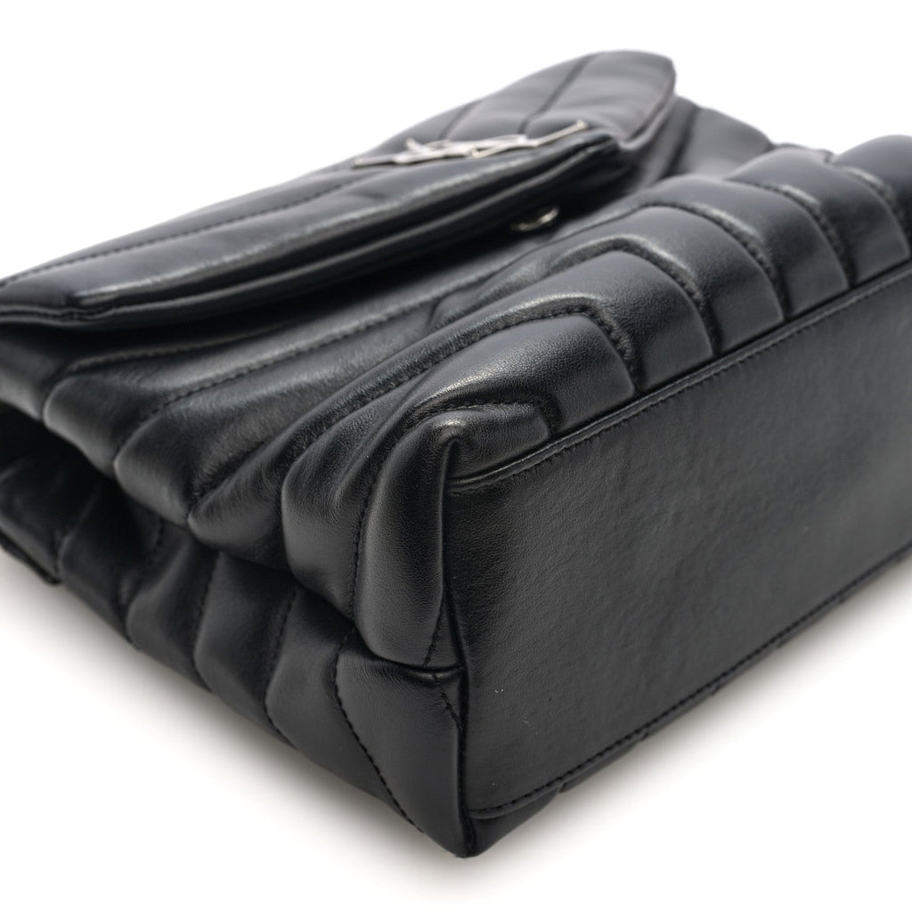 Calfskin Y Quilted Monogram Small Loulou Chain Satchel Black