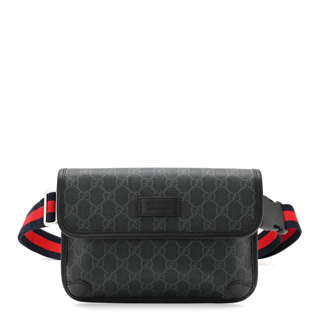 GG Supreme Monogram Web Slim Belt Bag Black Grey