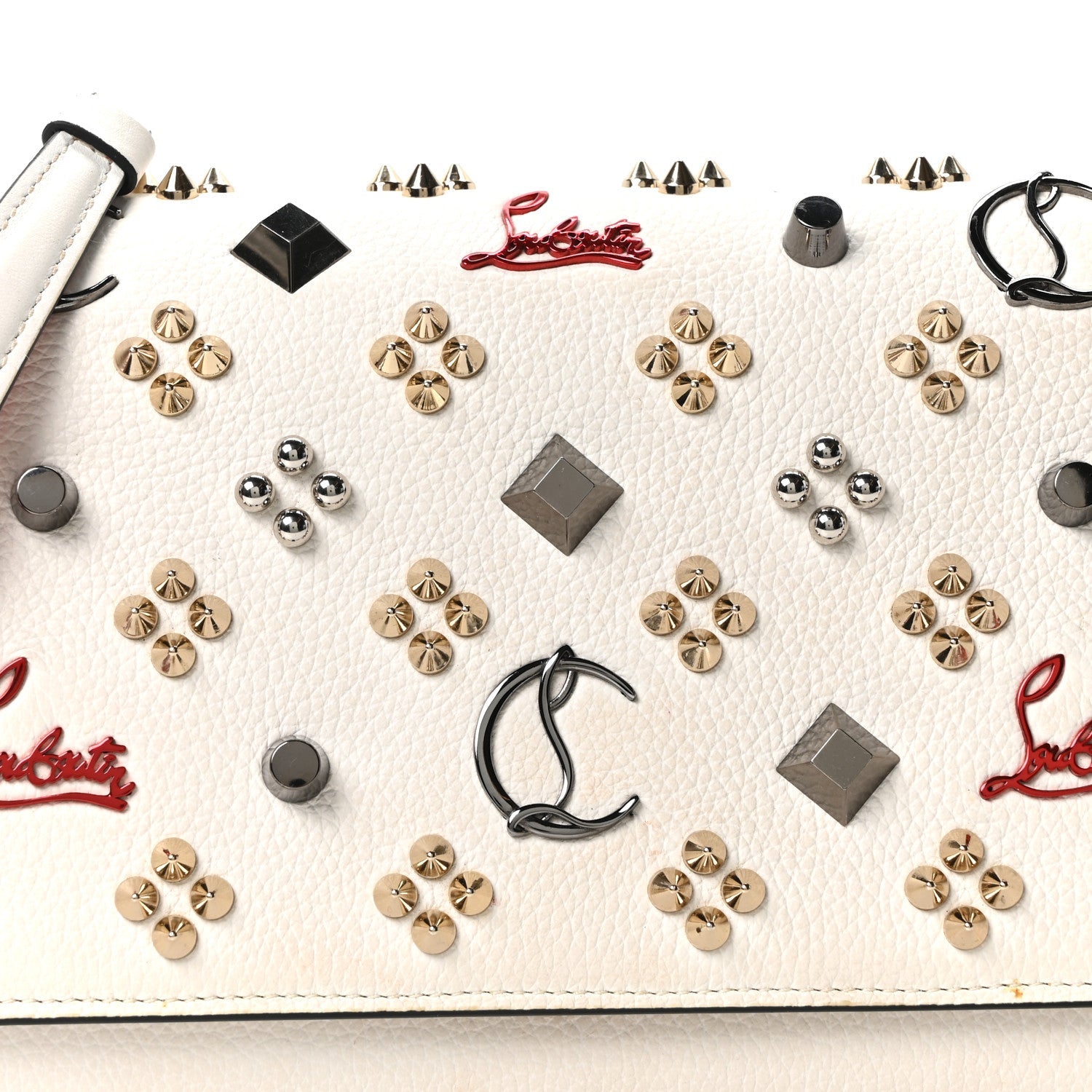 Calfskin Spikes Loubinthesky Paloma Clutch Snow