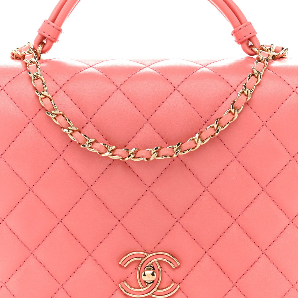 Lambskin Quilted Small Handle Tied Top Handle Flap Pink