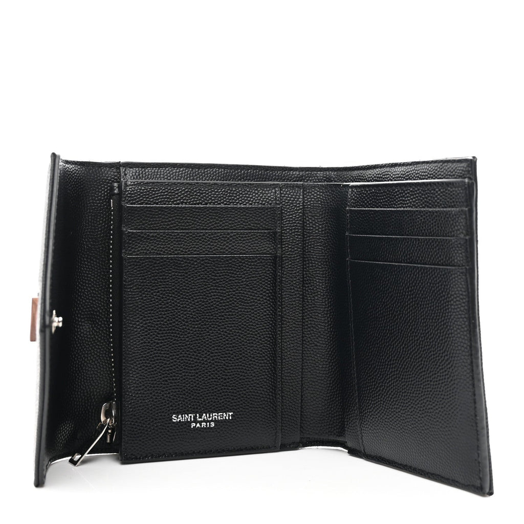 Grain De Poudre Matelasse Chevron Monogram Compact Tri Fold Wallet Black