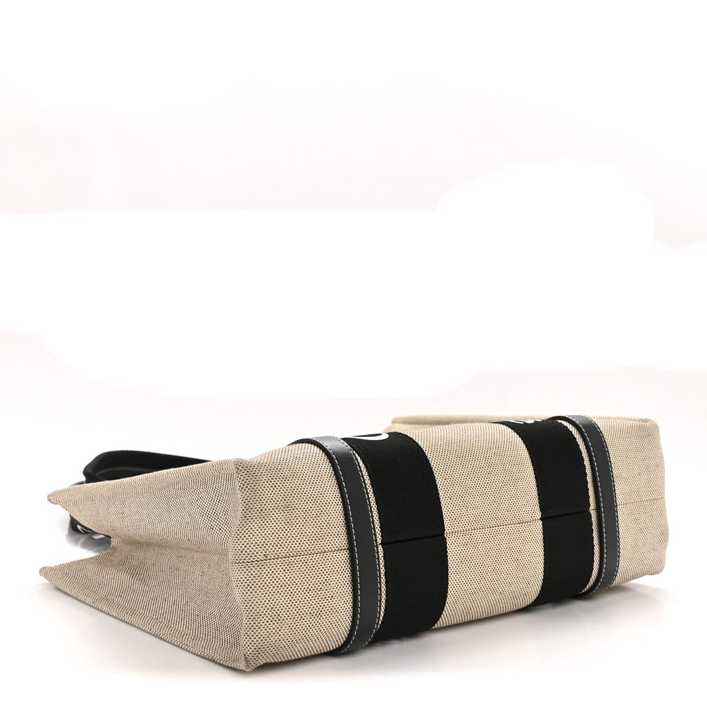 Linen Calfskin Medium Woody Ribbon Tote Black Blue