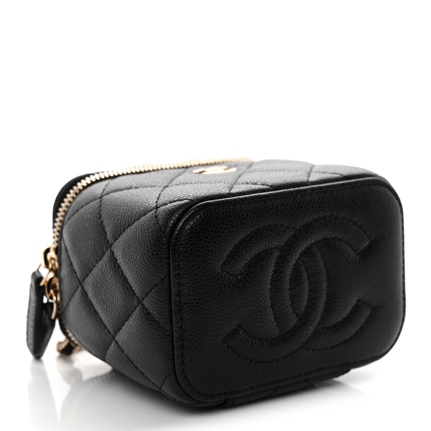Caviar Quilted Mini Vanity Case With Chain Black