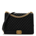 Lambskin Quilted Large Boy Flap Black