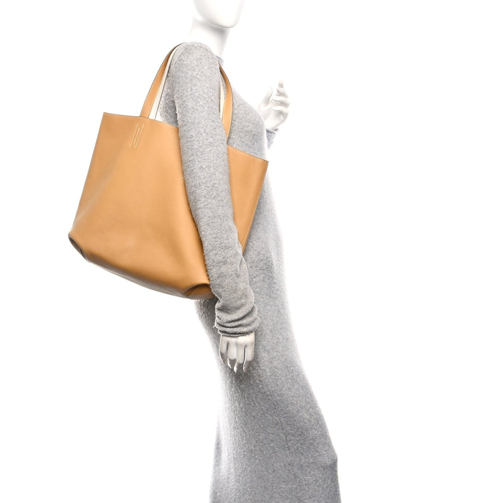 Taurillon Clemence Double Sens 45 Reversible Tote White Sable