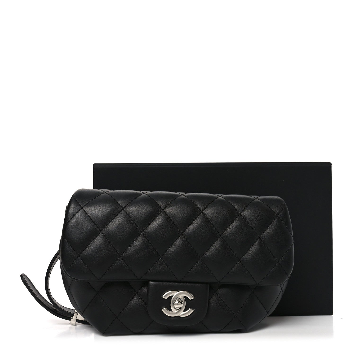 Calfskin Quilted CC Uniform Flap Belt Bag Black