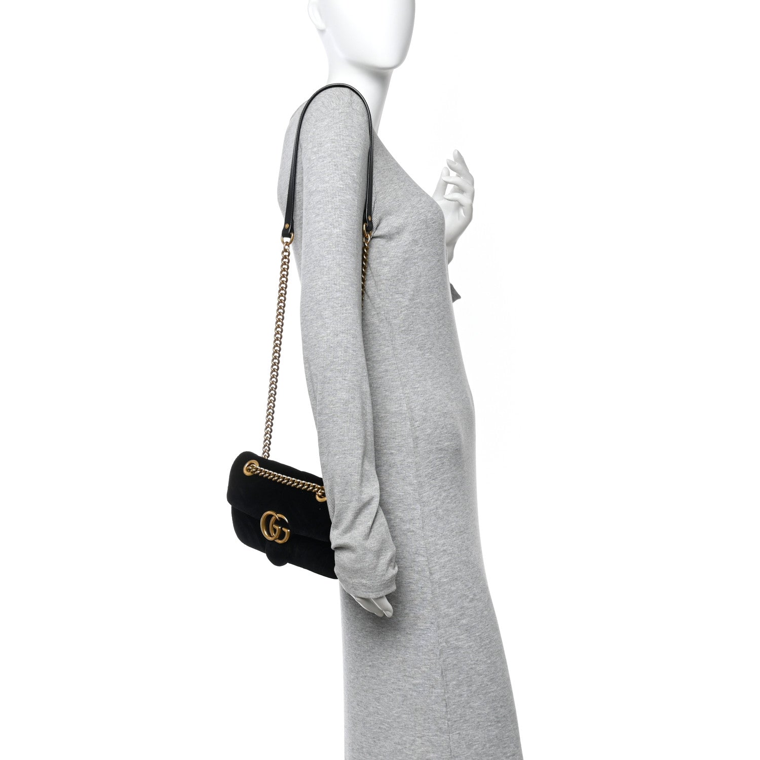 Velvet Matelasse Mini GG Marmont Shoulder Bag Black