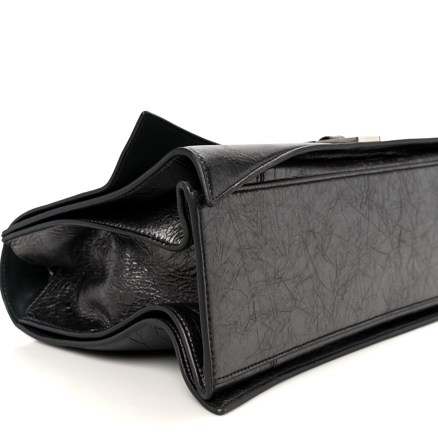 Metallic Crushed Calfskin Large Crush Chain Bag Steel Grey