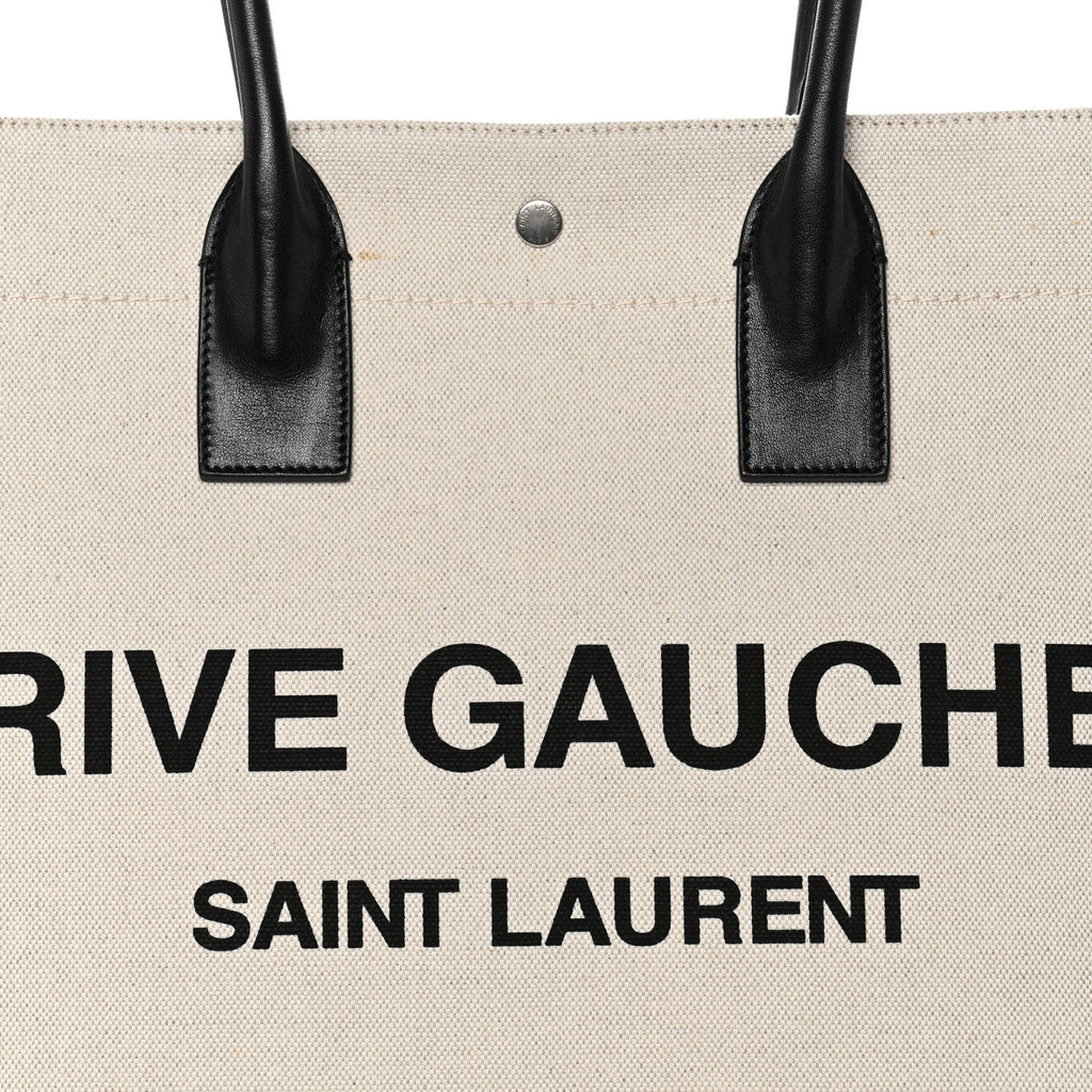 Linen Calfskin Rive Gauche Tote White Black