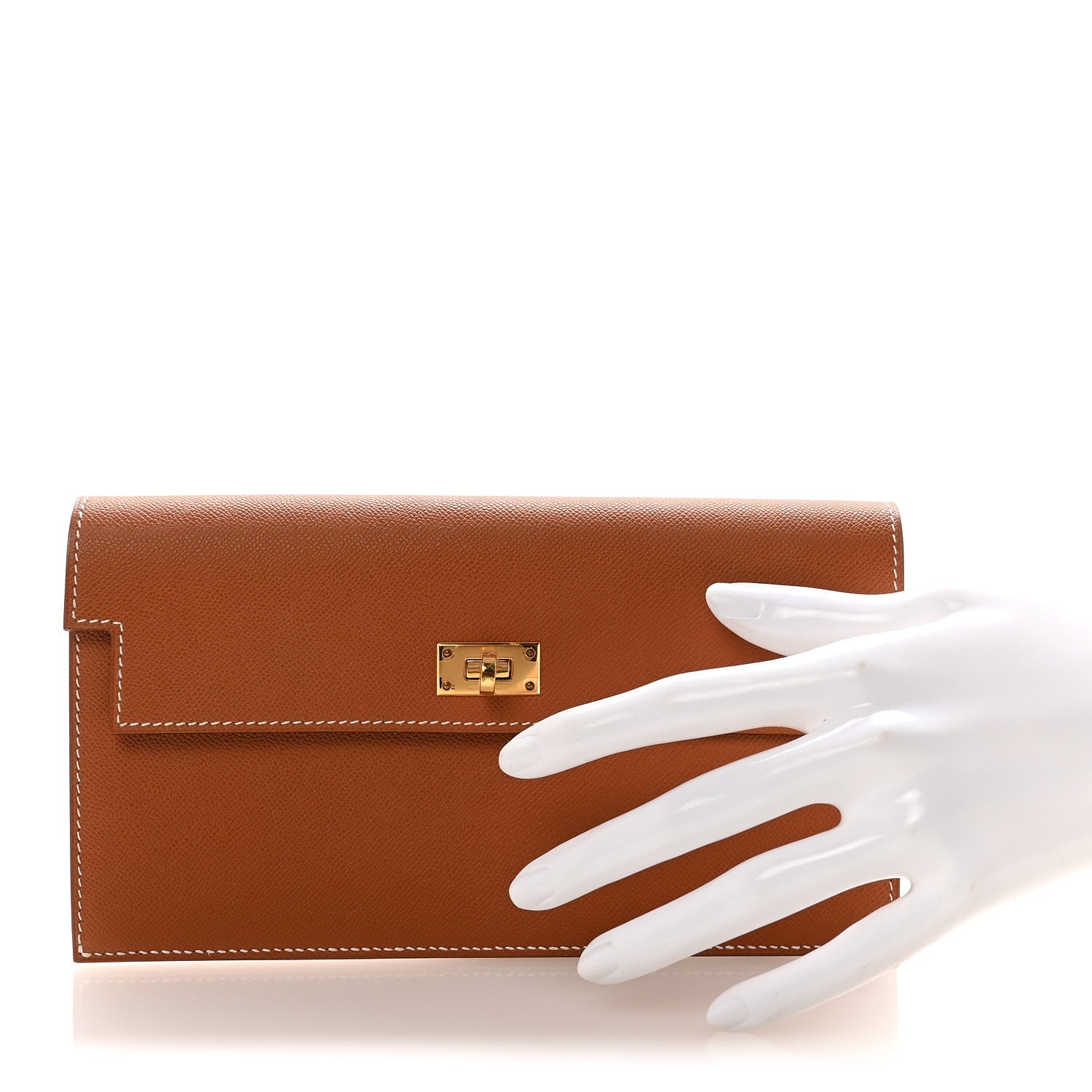Madame Calfskin Kelly Pocket Long Wallet Gold