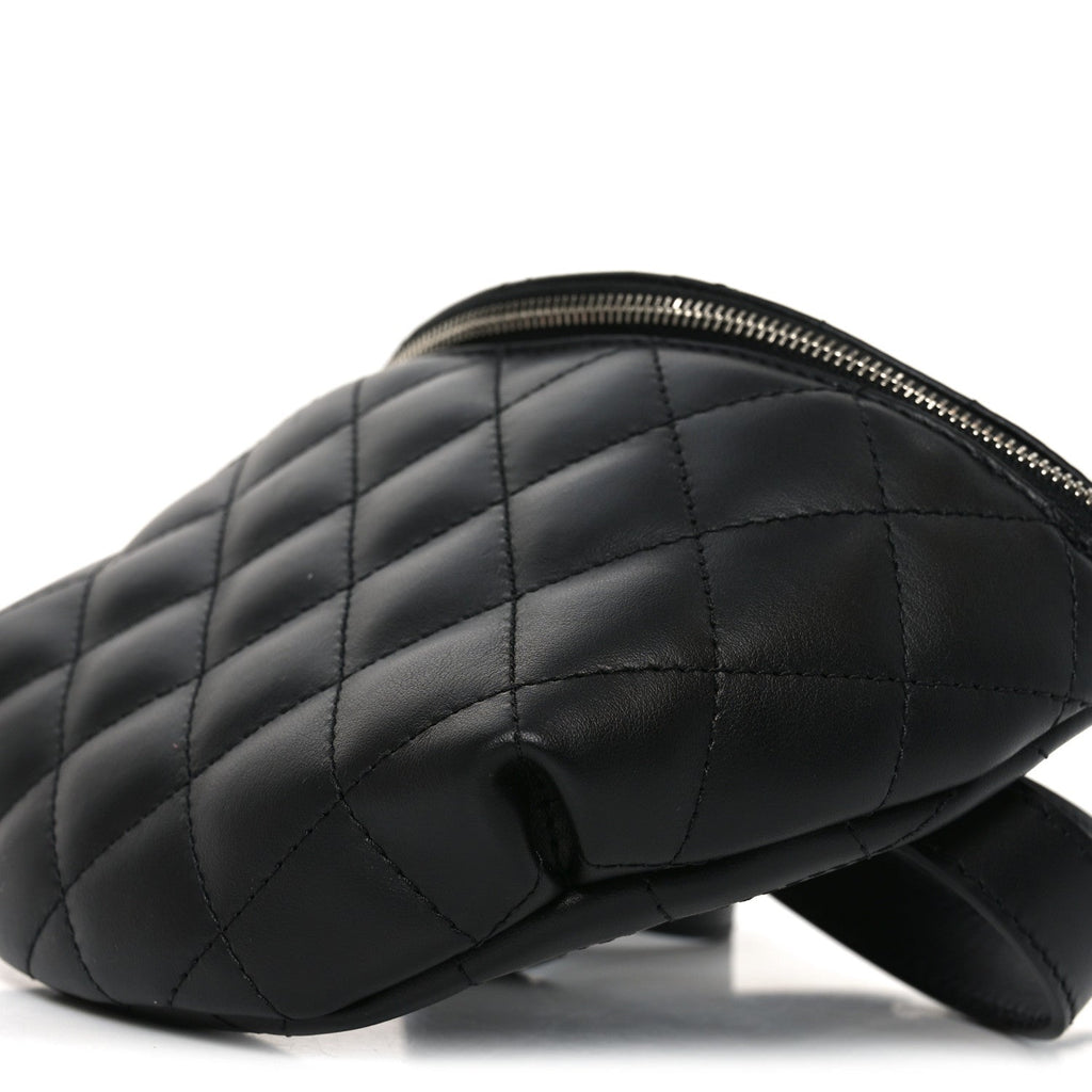 Calfskin Quilted Uniform Waist Belt Bag Black