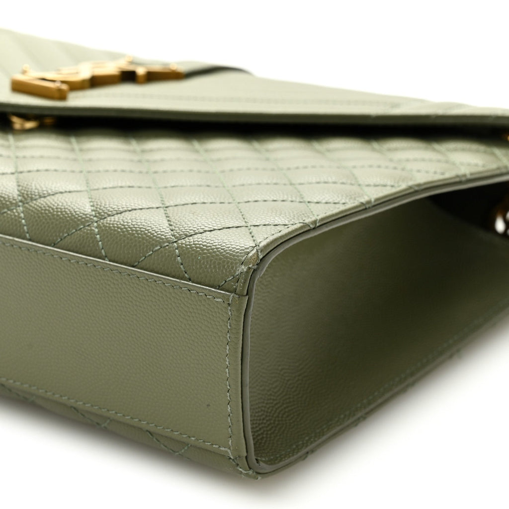 Grain De Poudre Textured Mixed Matelasse Large Triquilt Monogram Satchel Light Sage