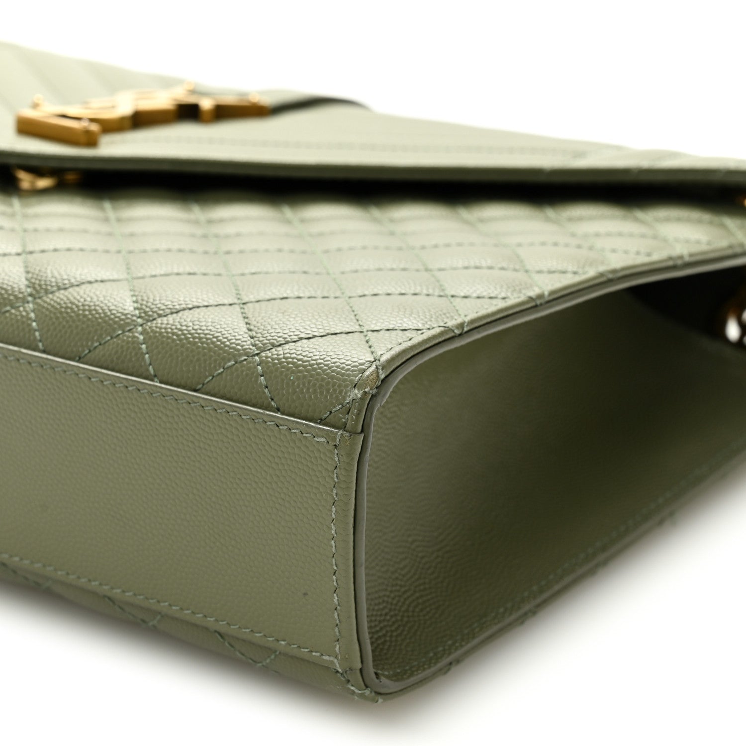 Grain De Poudre Textured Mixed Matelasse Large Triquilt Monogram Satchel Light Sage